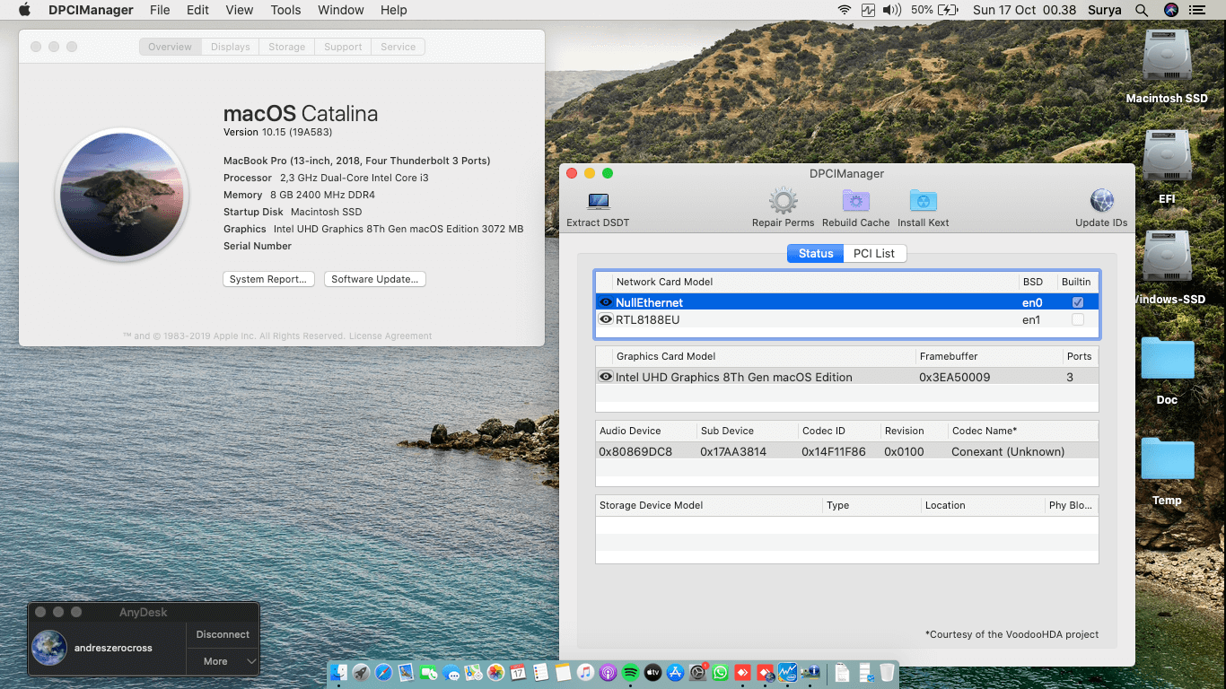 Success Hackintosh macOS Catalina 10.15 Build 19A583 in Lenovo Ideapad C340-14IWL